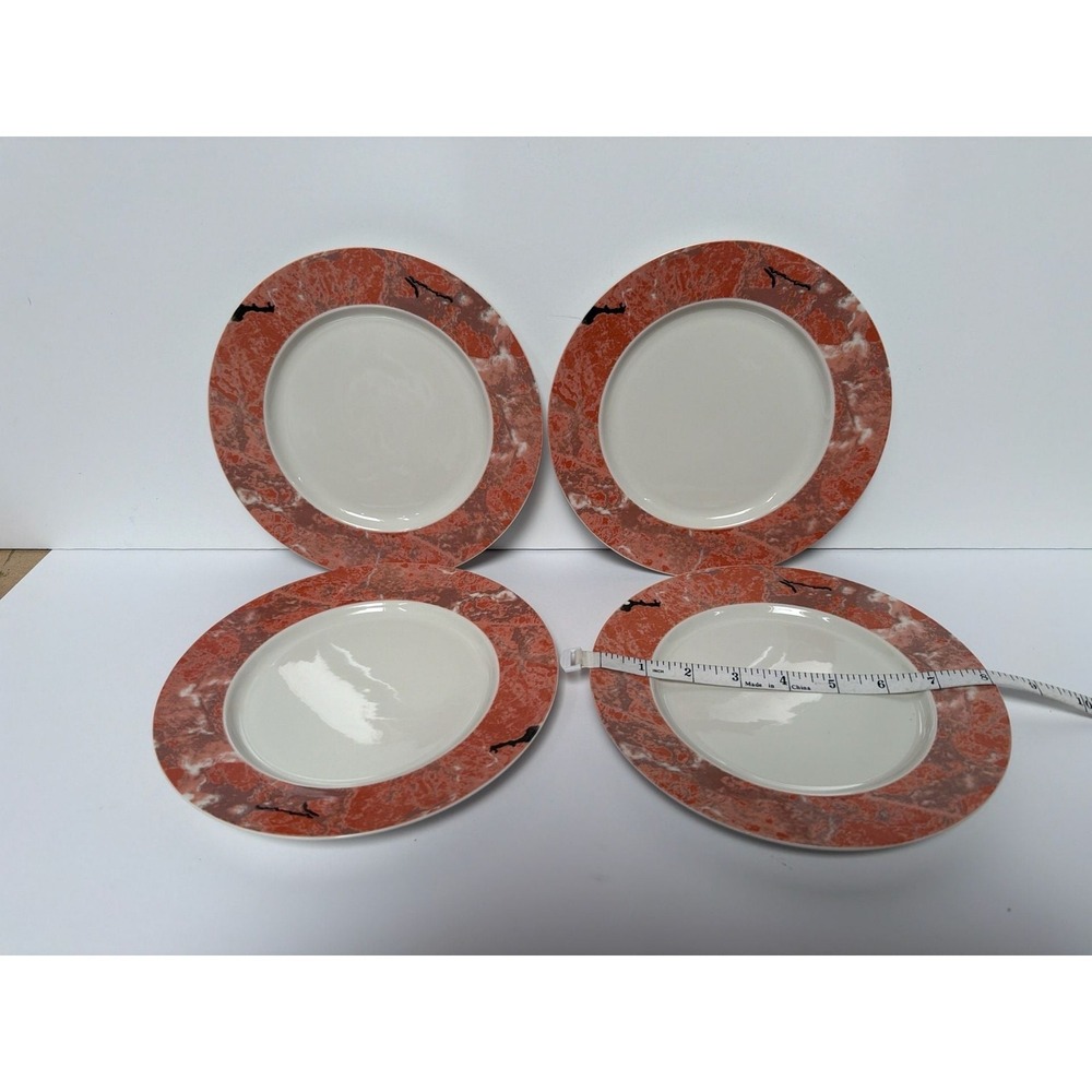 Set of 4 Villeroy & Boch Siena 8.25 Inch Salad Plates Salmon Marble Trim